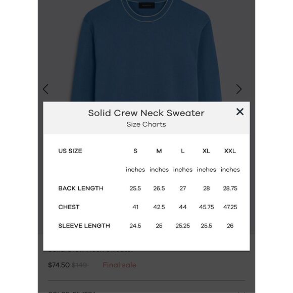 BUGATCHI Solid Crew Neck Sweater blue men's large NWT - Picture 7 of 7